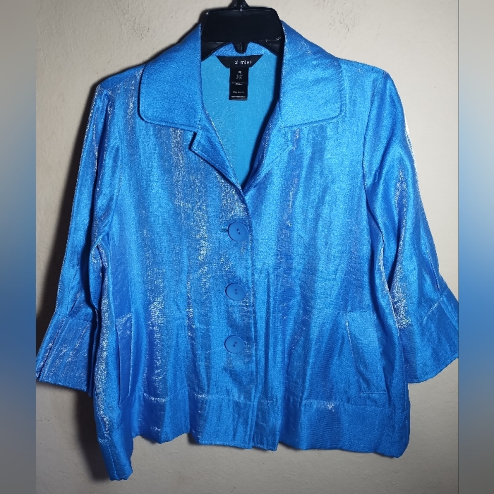 Ali Miles Jacket Shimmer Woven Boxy Boho Artsy Blue